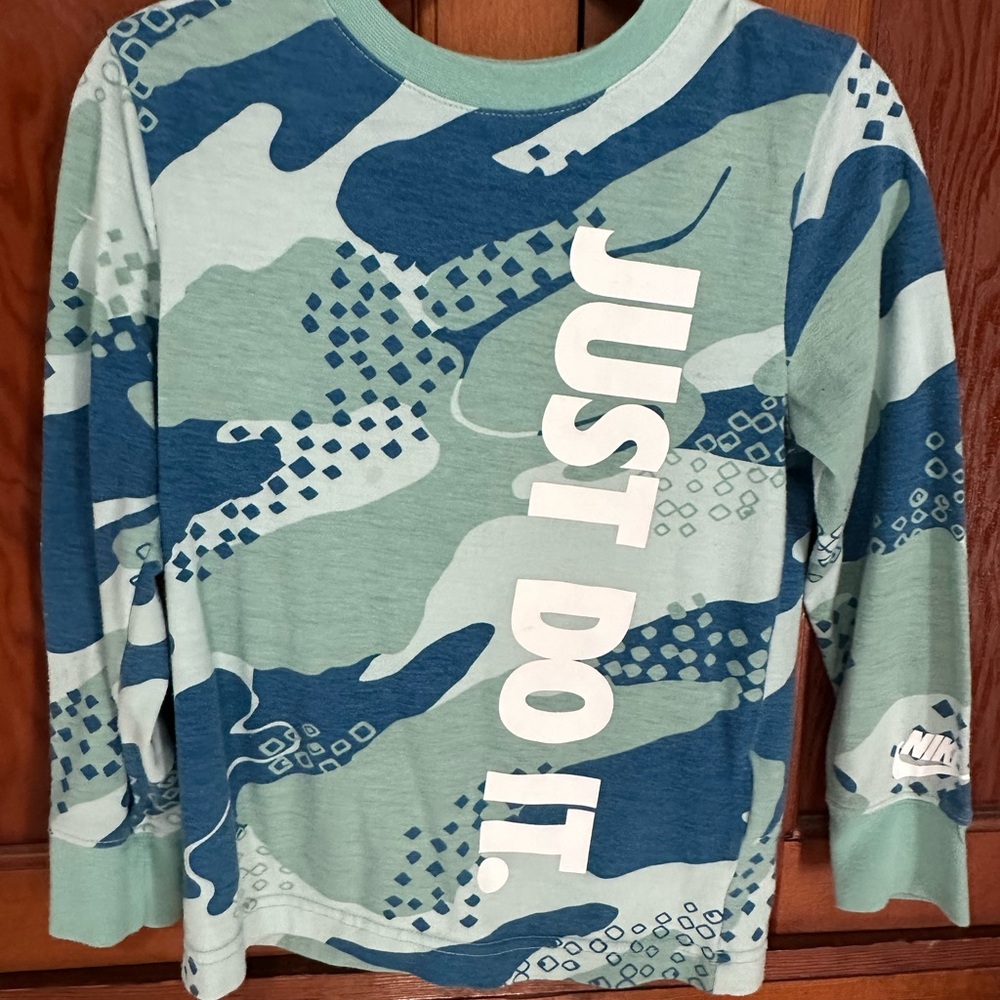 Nike Kids Long Sleeve Tee - Blue and Green Camouflage